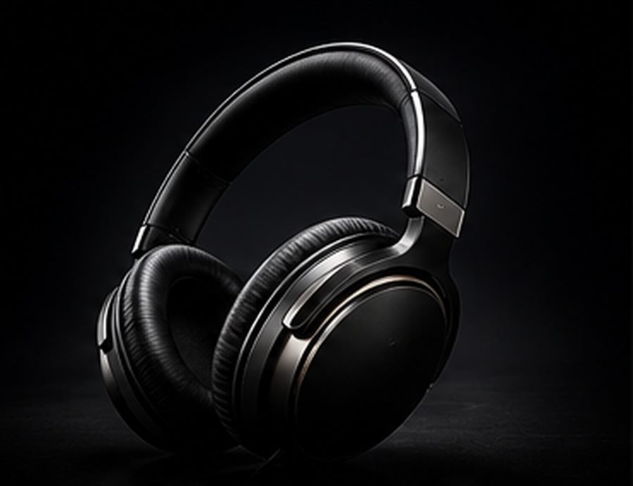 Over-ear headphones on a dark studio background